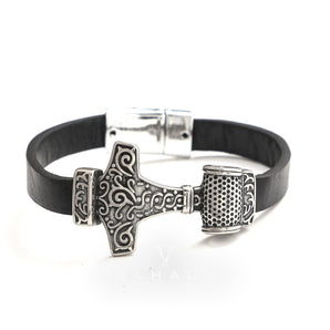 Thor’s Hammer Viking Totem Stainless Steel Leather Bracelet