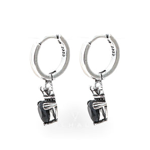 Crowned Black Heart Hoop Earrings