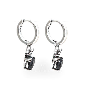 Crowned Black Heart Hoop Earrings