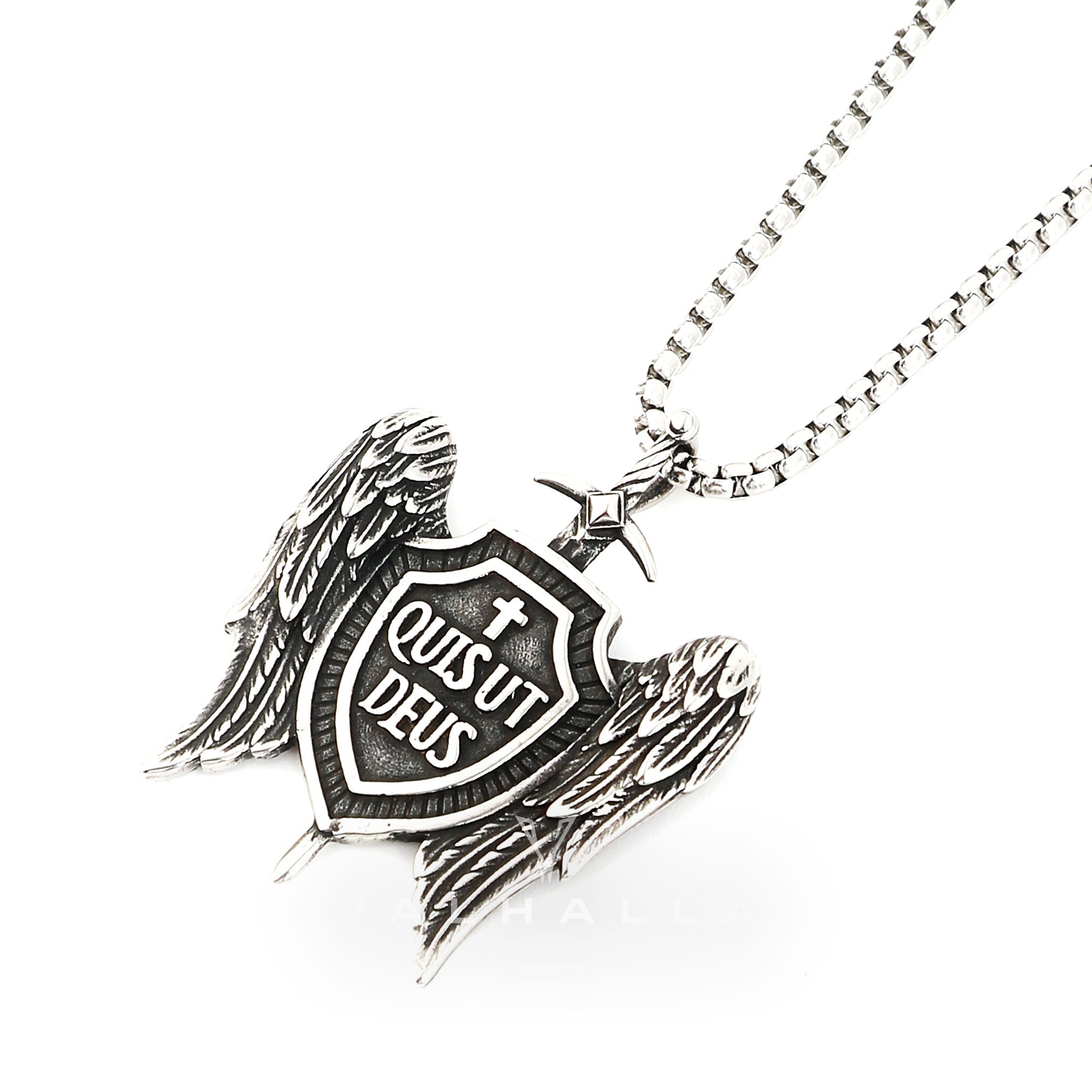 Michael Sword & Shield Archangel Wings Pure Tin Necklace Stainless Steel