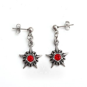 Pentagram Red Gemstone Stainless Steel Stud Earrings