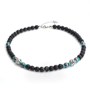 Volcanic Rock Stainless Steel Bead Necklace