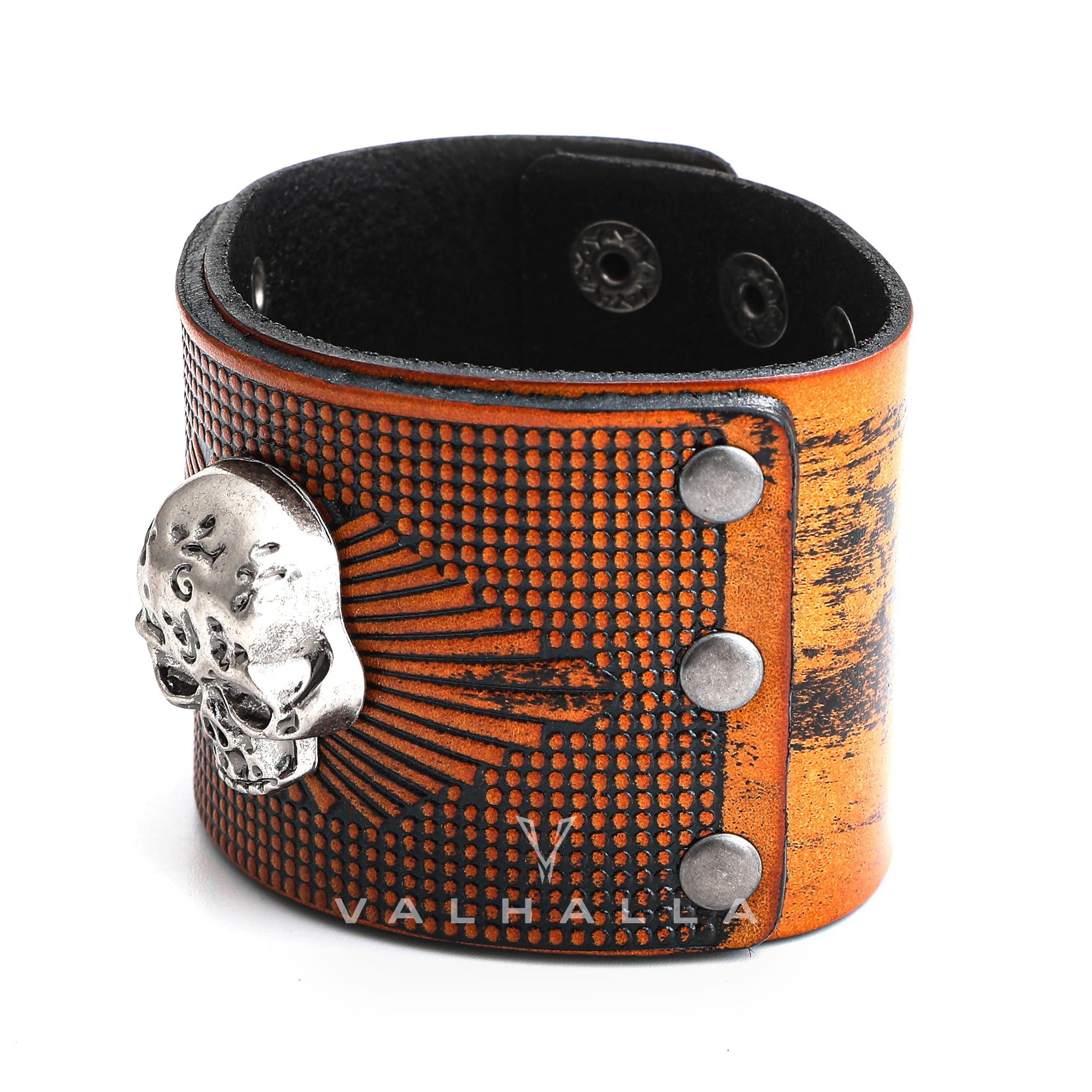 Exaggerated Skull Wide Leather Wristband Bracelet