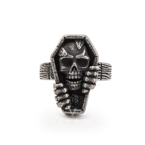 Skull Rose Coffin Stainless Steel Ring