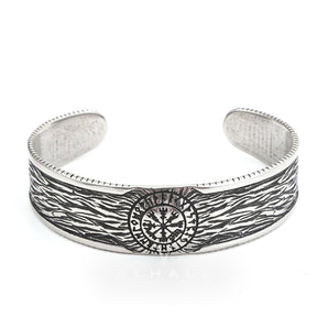 Vegvisir Runes Stainless Steel Viking Cuff Bracelet