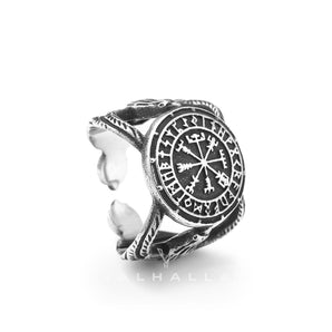 Vegvisir Raven Runes Stainless Steel Viking Ring