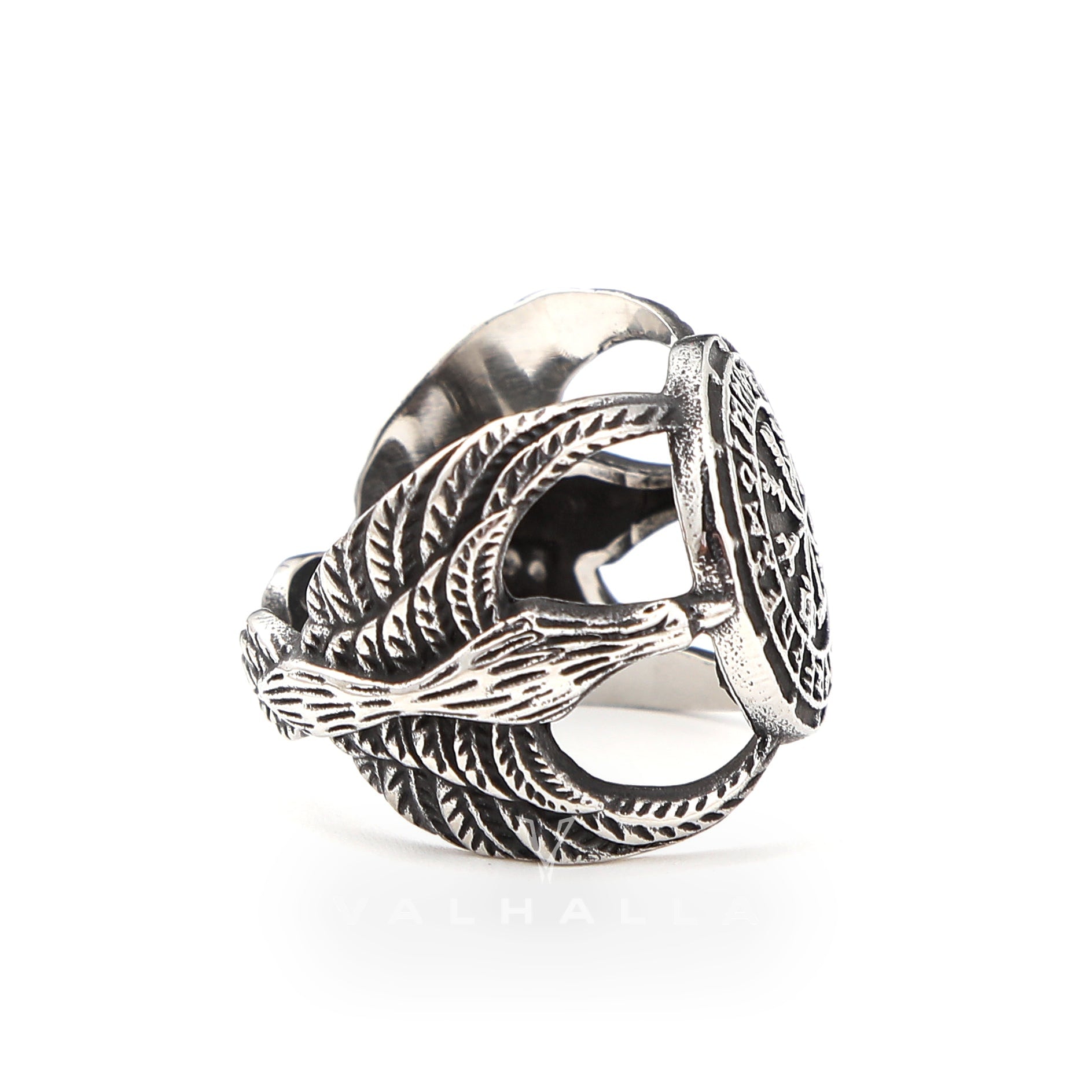 Vegvisir Raven Runes Stainless Steel Viking Ring – Valhalla Fallen