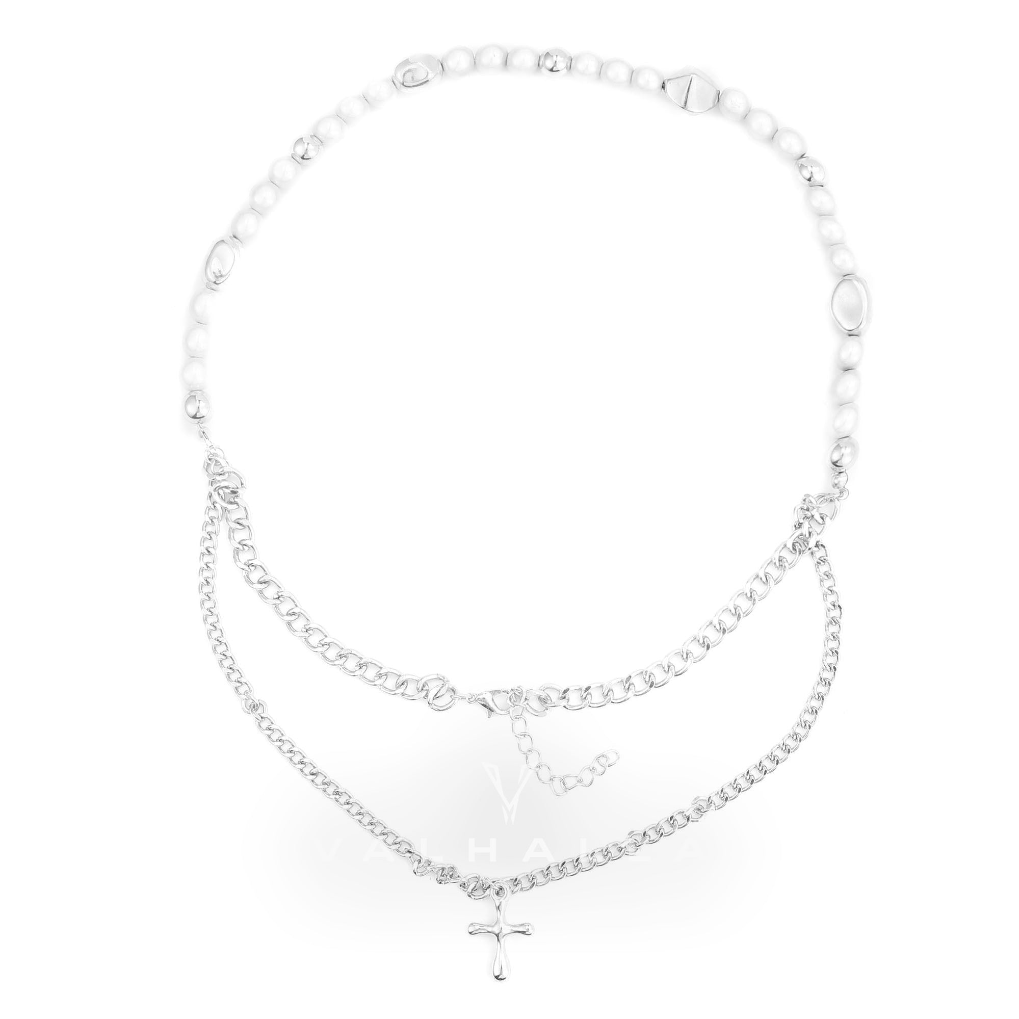 Simple Pearl Cross Double Layer Necklace