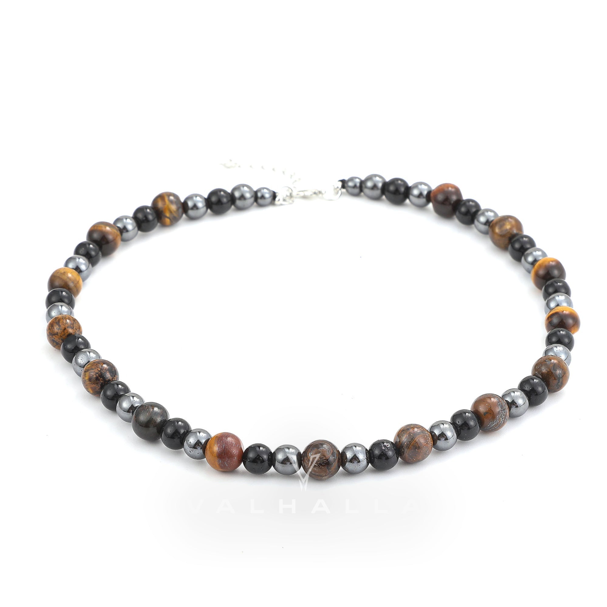 Vintage Tiger Eye Stone Men’s Bead Necklace Stainless Steel