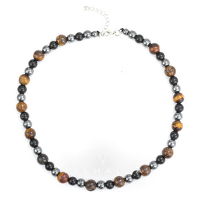 Vintage Tiger Eye Stone Men’s Bead Necklace Stainless Steel