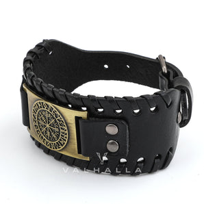 Vegvisir Runes Wristband Leather Viking Bracelet