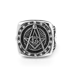 Diamond Masonic Symbol Stainless Steel Ring