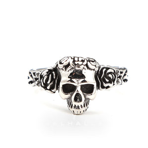 Free Soul Never Dies Flower Skull Stainless Steel Wedding Ring