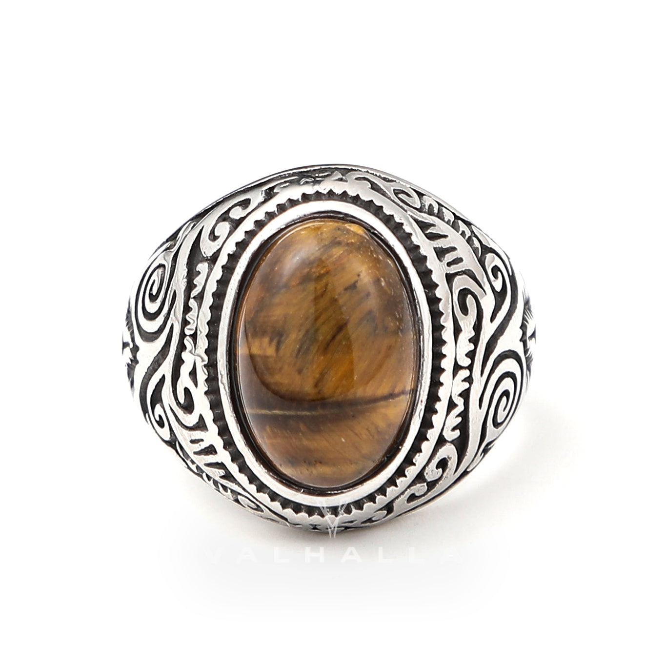 Handcrafted Stainless Steel Celtic Scroll Ring With Inset Stone