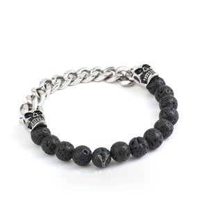 Cuban Chain And Volcanic Rock Skull Bracelet Stainless Steel