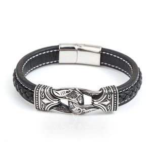 Carved Viking Stainless Steel Leather Bracelet