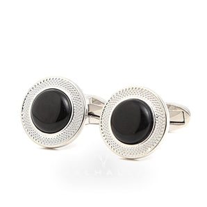 Minimalist Round Onyx Men's Suit Brass Cufflinks