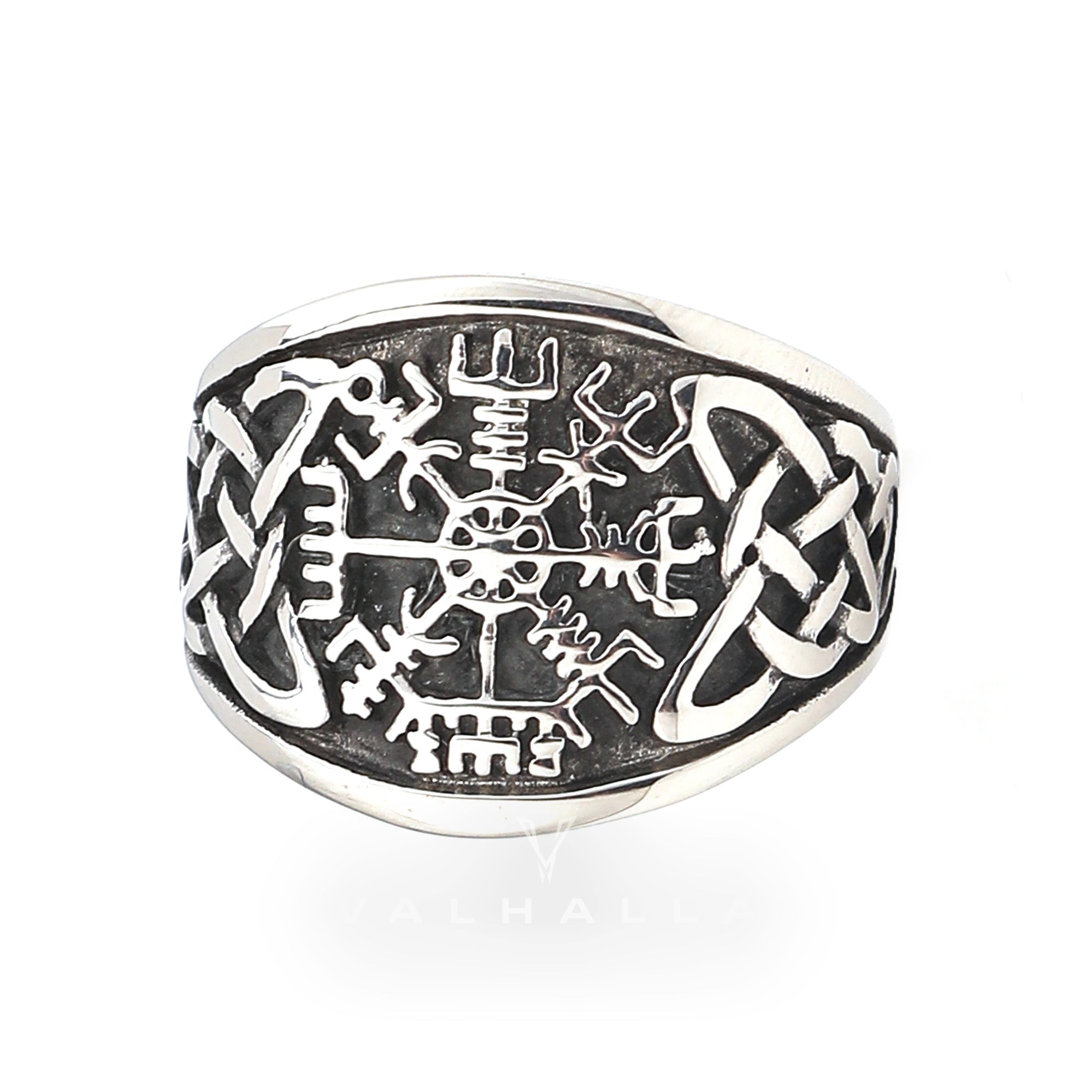 Handcrafted Stainless Steel Vegvisir and Celtic Knot Ring
