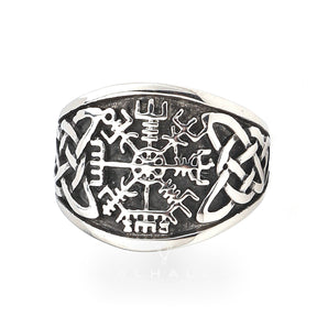 Handcrafted Stainless Steel Vegvisir and Celtic Knot Ring