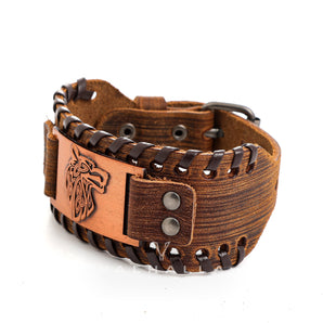 Celtic Wolf Leather Alloy Viking Bracelet