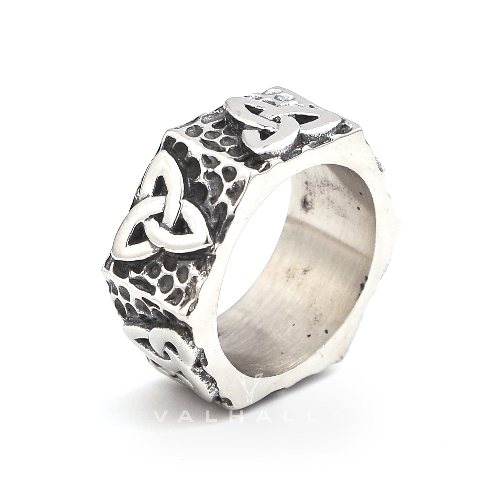 Hexagonal Handcrafted Stainless Steel Triquetra Ring