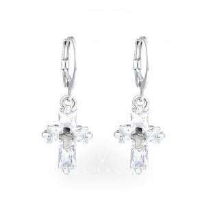 Zircon Cross Drop Earrings