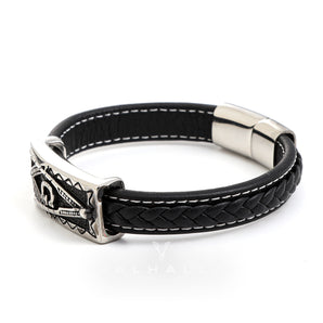 Freemason Stainless Steel Leather Bracelet