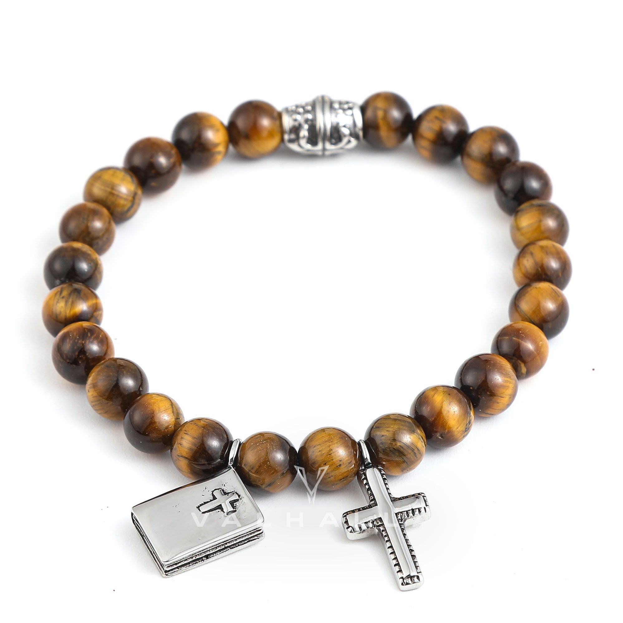 Cross Religious Agate Stone Bead Bracelet Stainless Steel