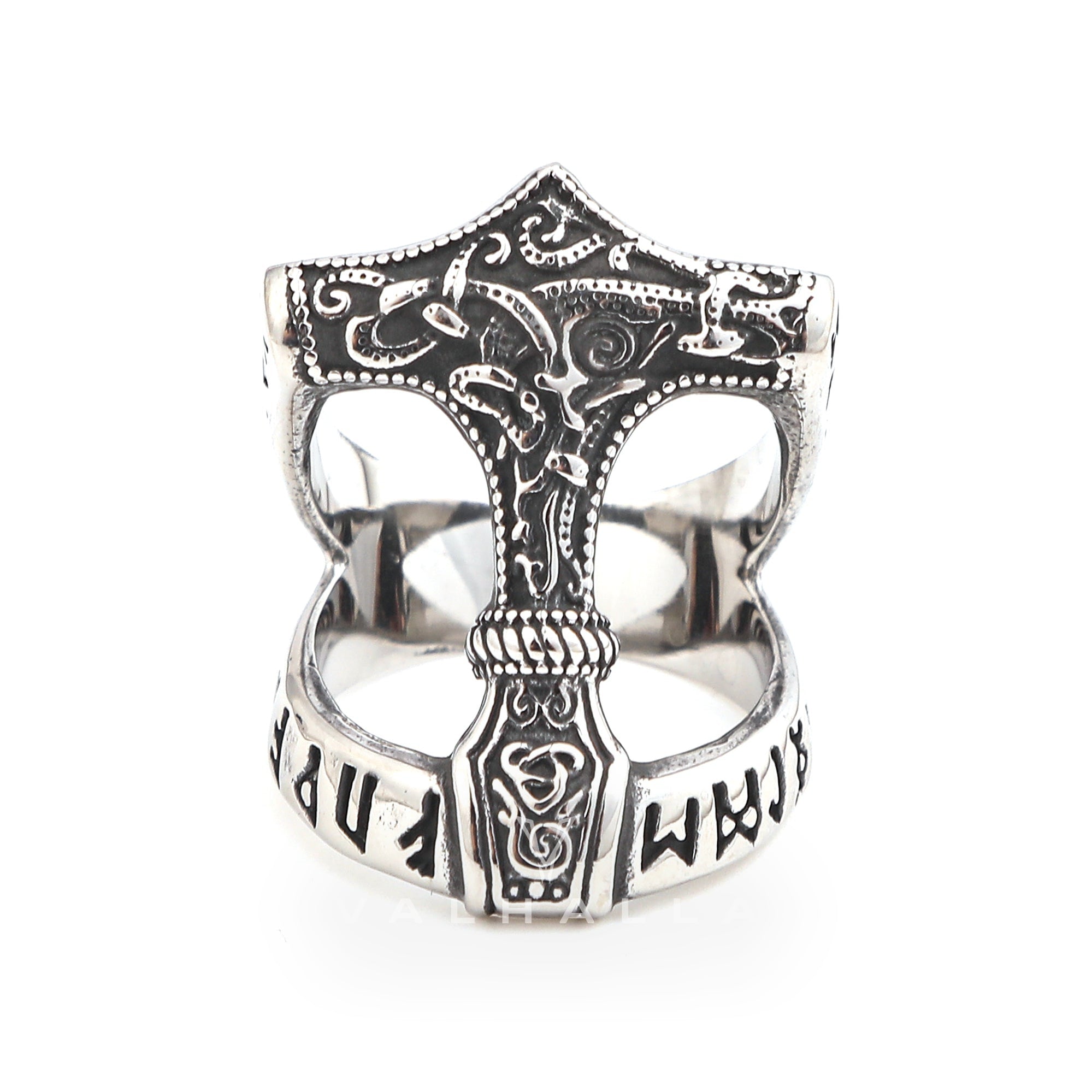 Handcrafted Stainless Steel Open Thor's Hammer Ring