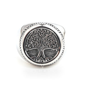 Handcrafted Stainless Steel Yggdrasil / Tree of Life Circular Ring