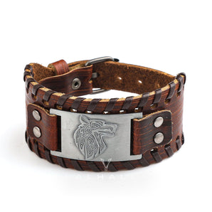 Leather Buckle Arm Cuff With Fenrir Design