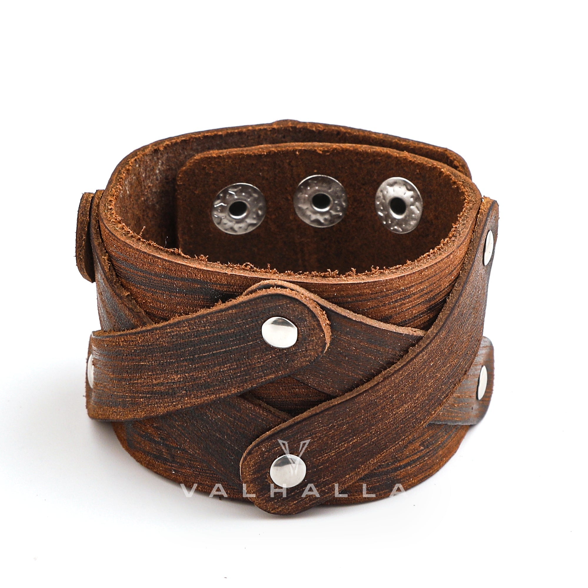 Leather Cross-Over Studded Arm Ring