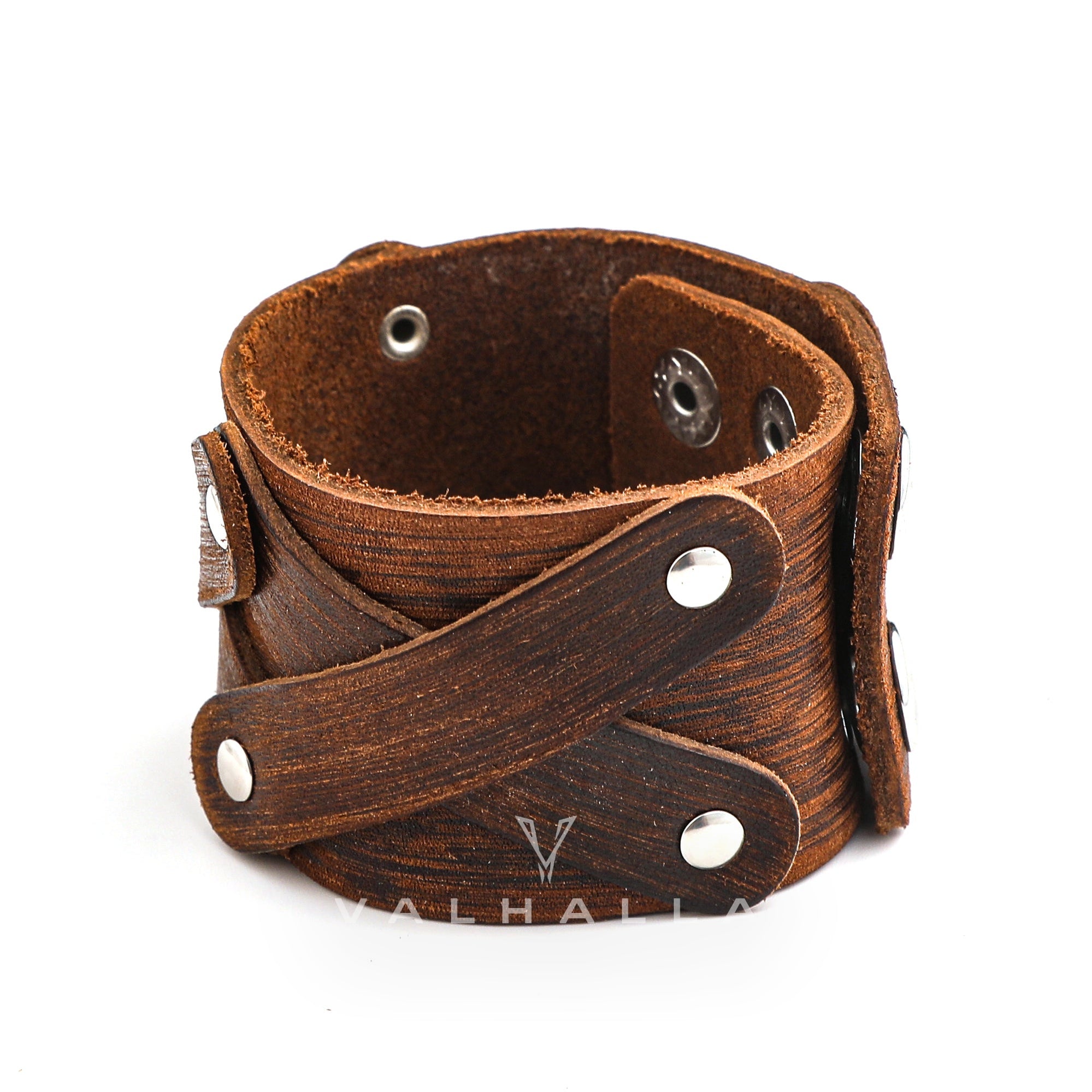 Leather Cross-Over Studded Arm Ring
