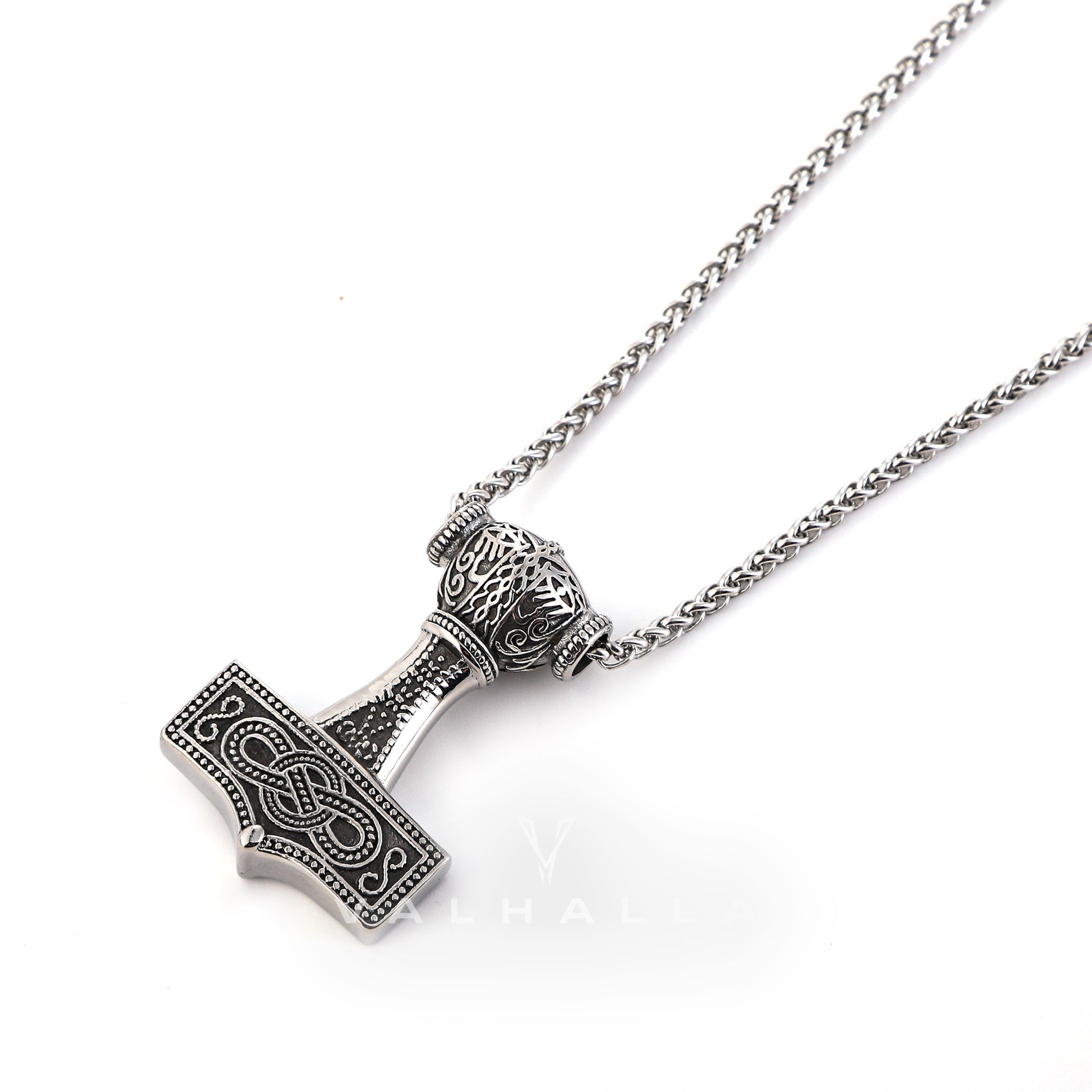 Handcrafted Stainless Steel Chunky Mjolnir Necklace With Celtic Scrolls