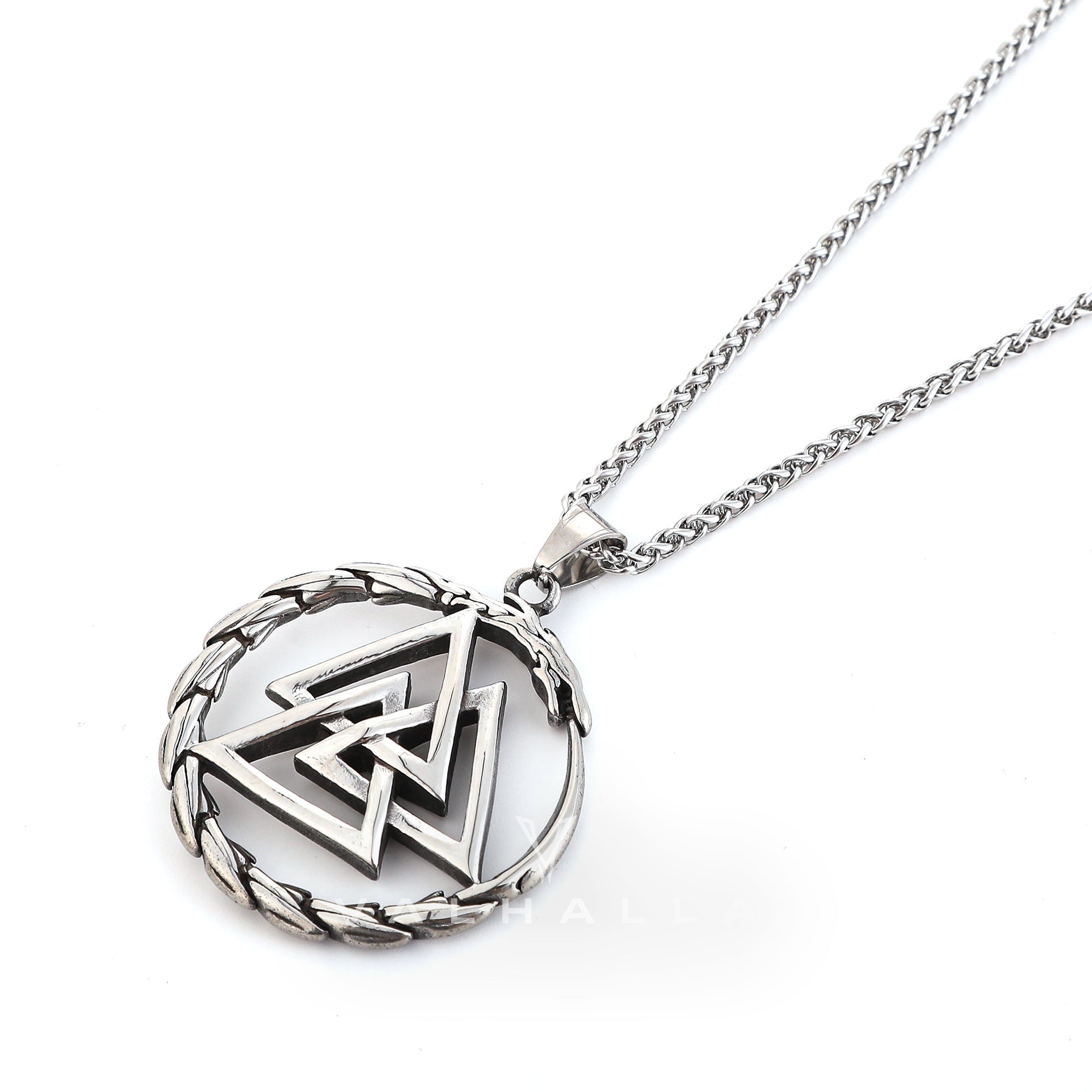 Handcrafted Stainless Steel Valknut and Jormungand Pendant & Chain
