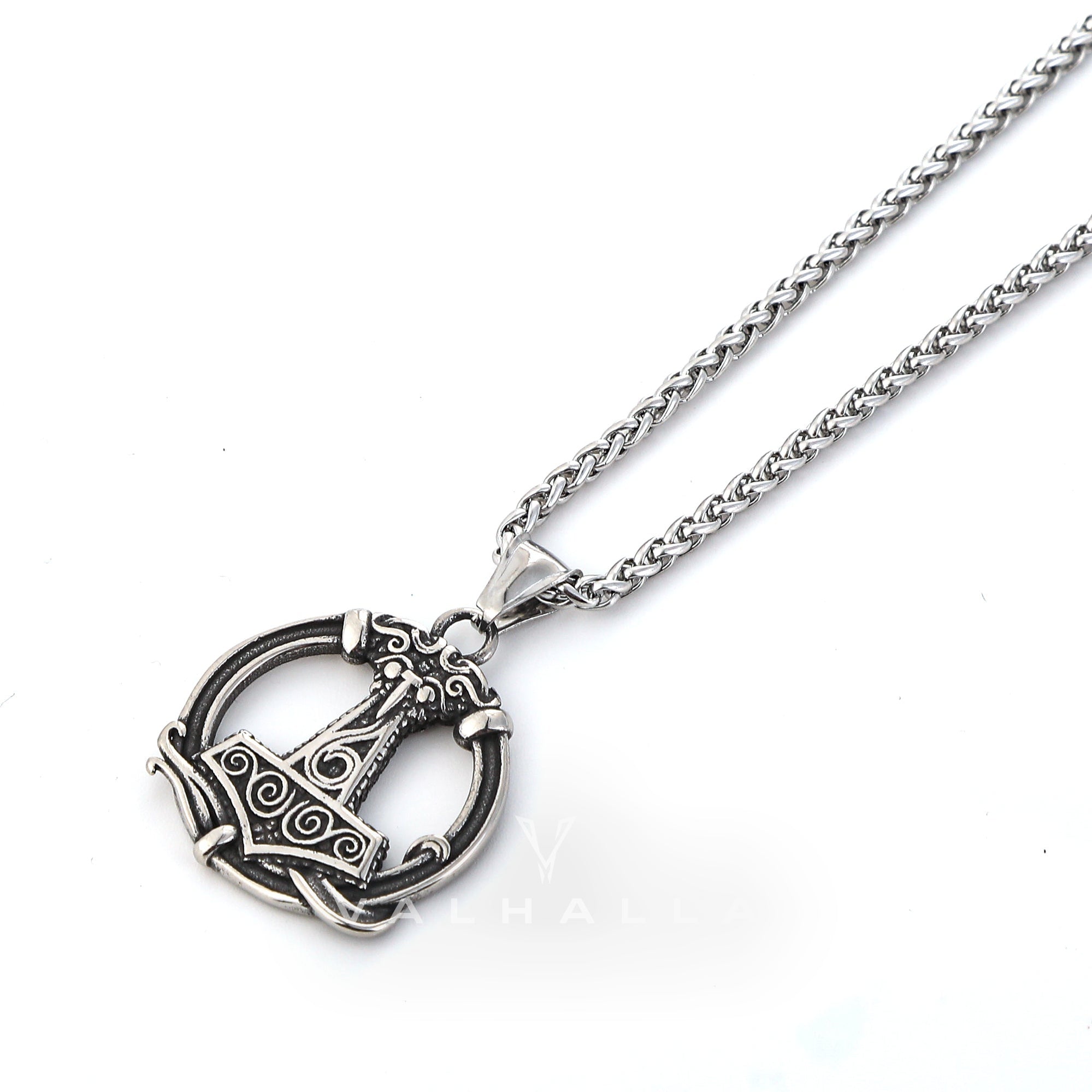 Handcrafted Stainless Steel Thor's Hammer Circular Necklace