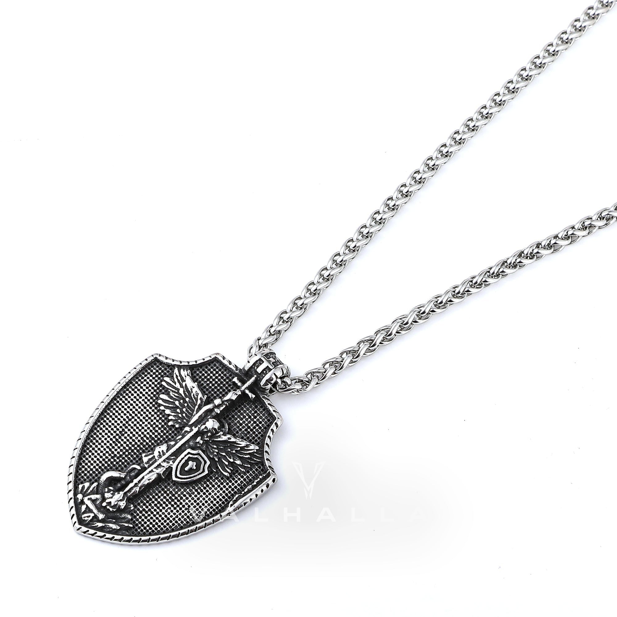 Angel Cross Shield Pure Tin Christ Necklace Stainless Steel