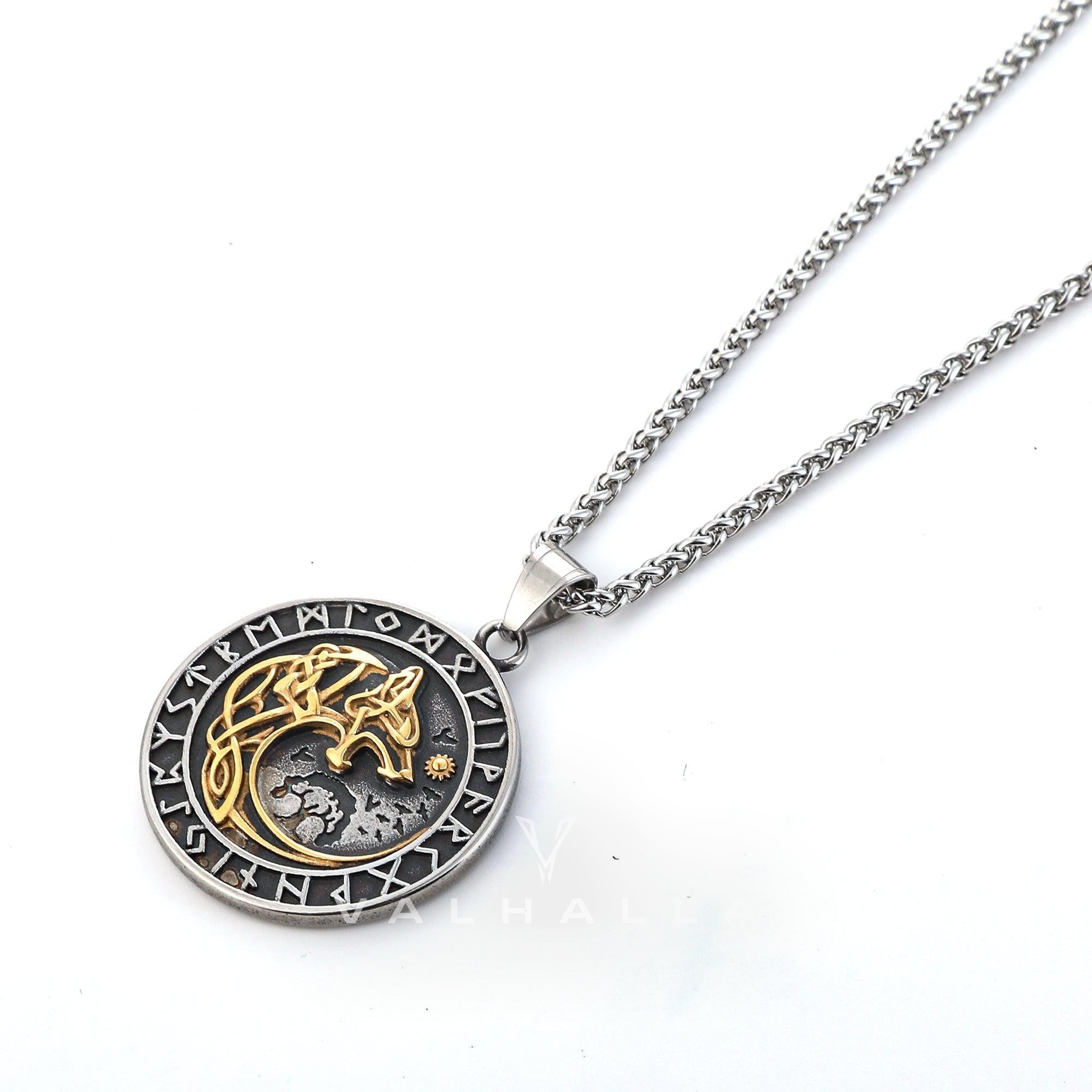 Dual Colored Handcrafted Stainless Steel Circular Fenrir Necklace