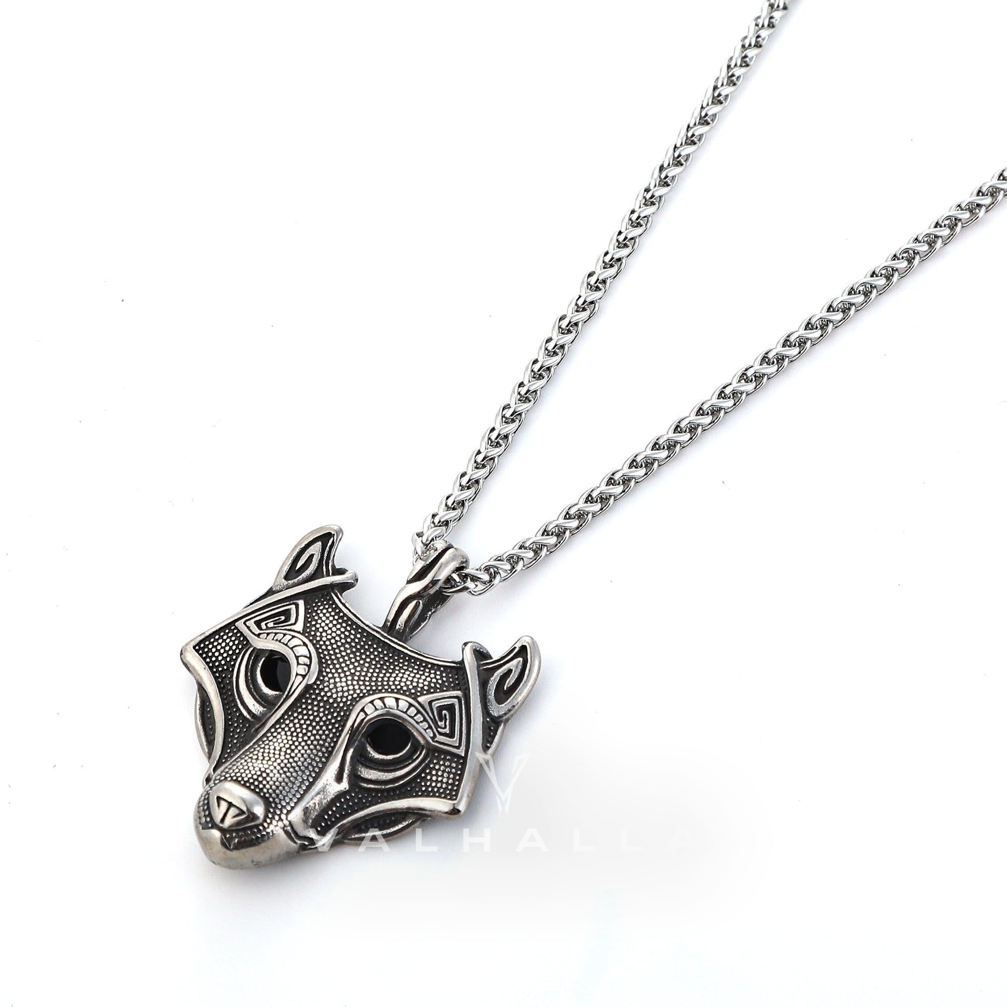 Handcrafted Stainless Steel Fenrir Pendant & Chain on Handcrafted Stainless Steel Chain