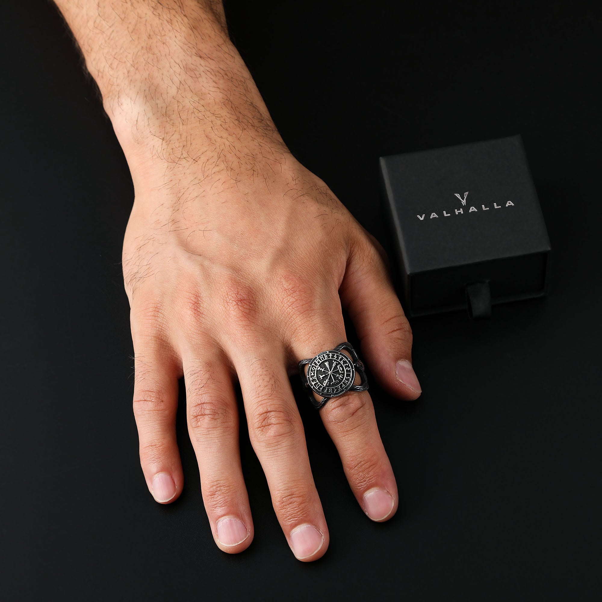 Vegvisir Raven Runes Stainless Steel Viking Ring – Valhalla Fallen