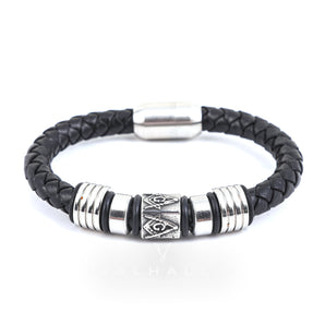 AG Woven Stainless Steel Leather Masonic Bracelet