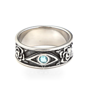 Eye And Rose Stainless Steel Goth Ring