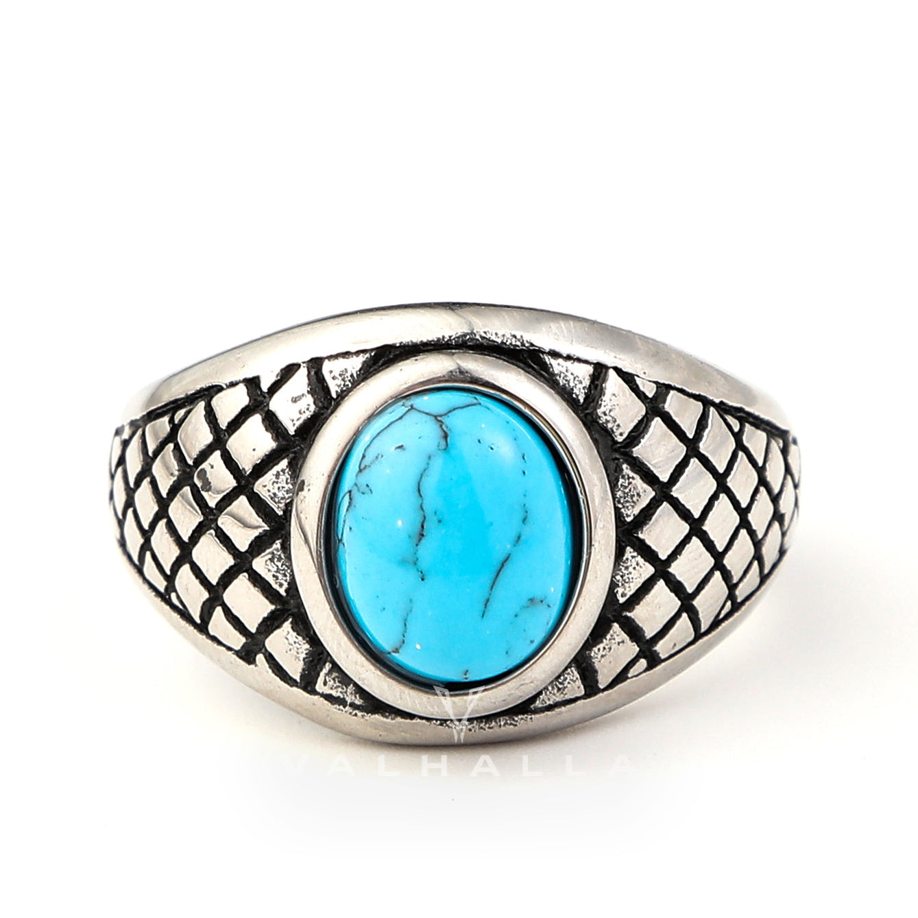 Plaid Stainless Steel Turquoise Ring
