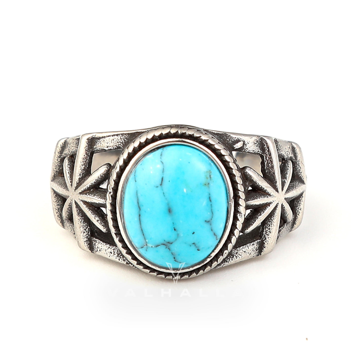 Vintage Turquoise Cutout Stainless Steel Ring