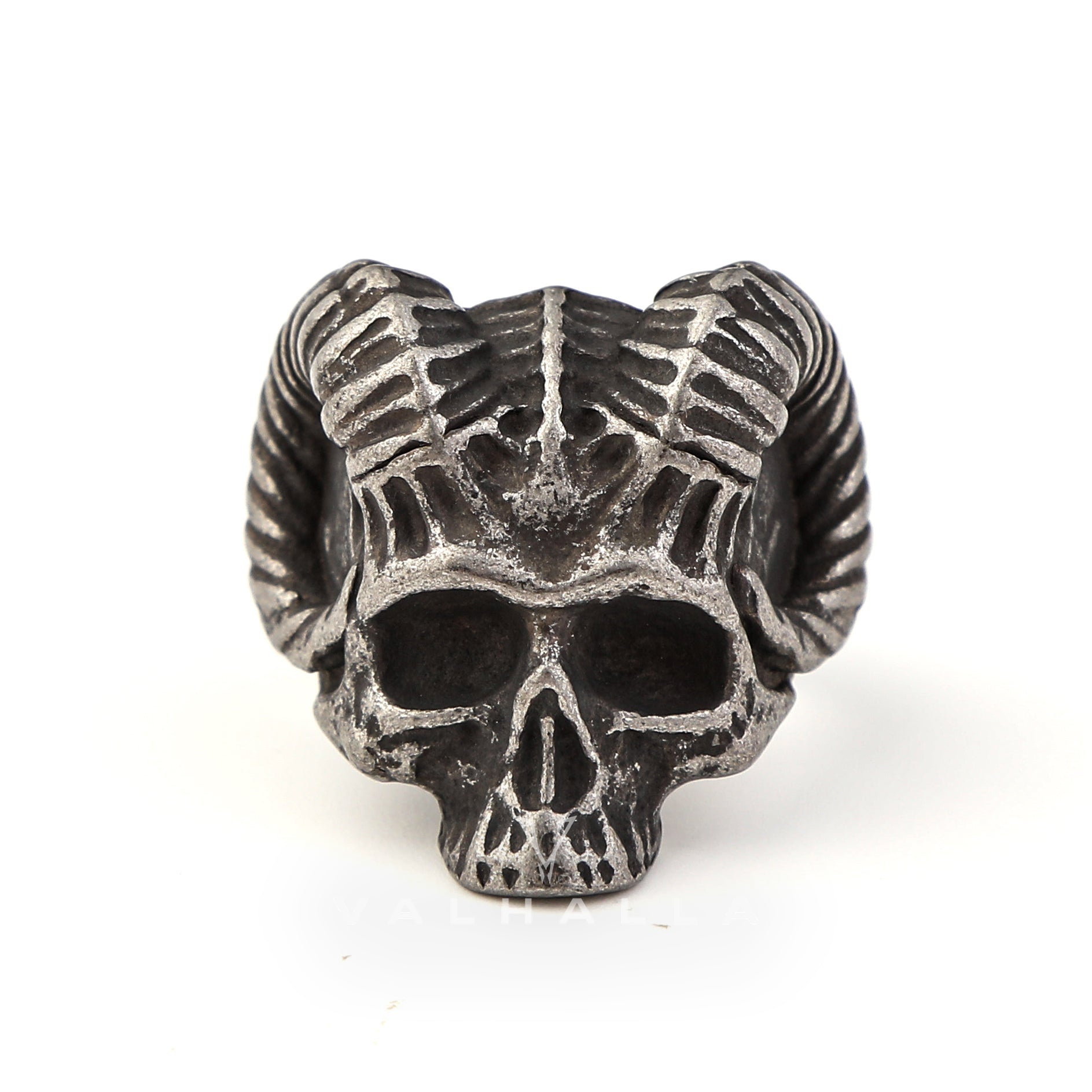 Horned Devil Stainless Steel Skull Ring