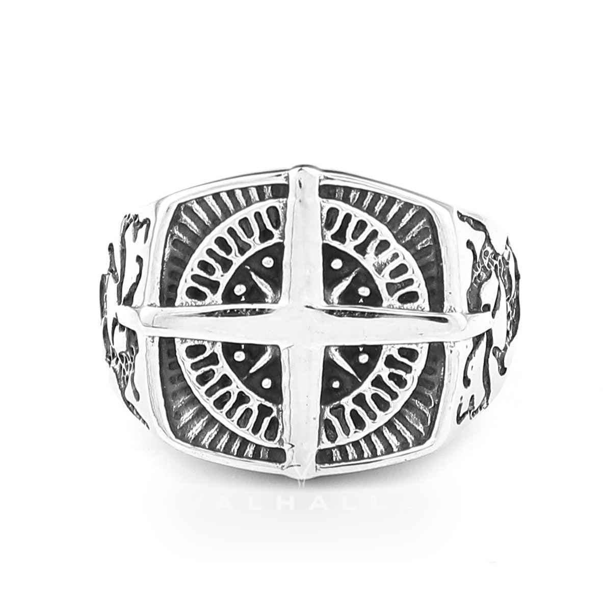 Pirate Compass Cross Stainless Steel Ring