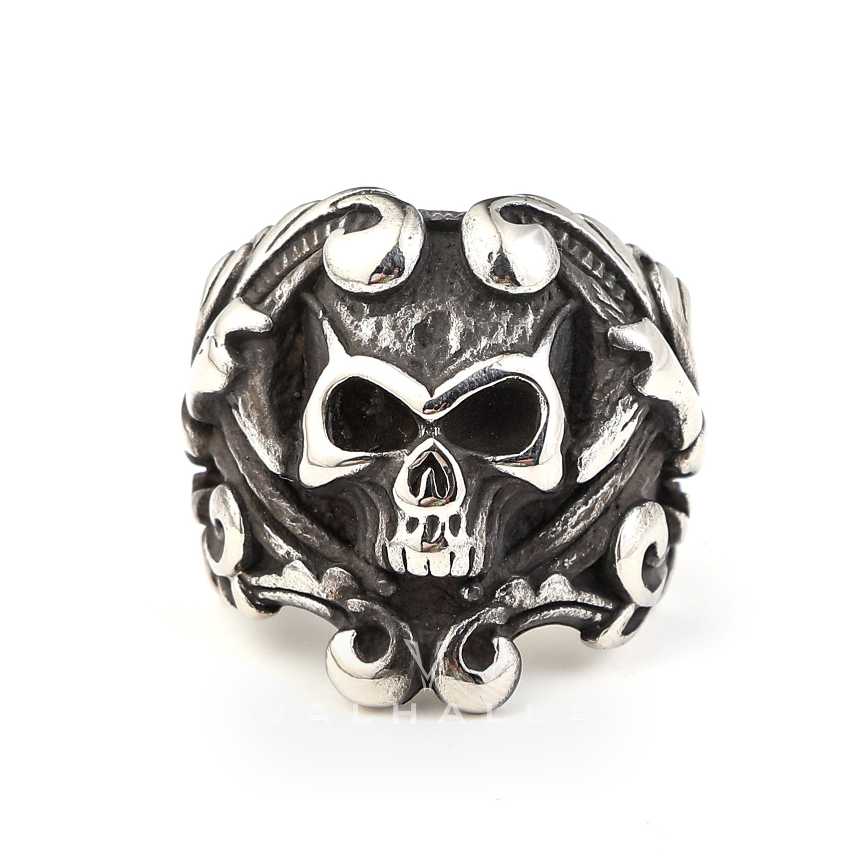 Gothic Vine Stainless Steel Skull Ring