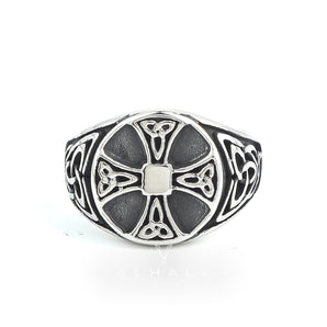 Handcrafted Stainless Steel Celtic Knot Cross Ring