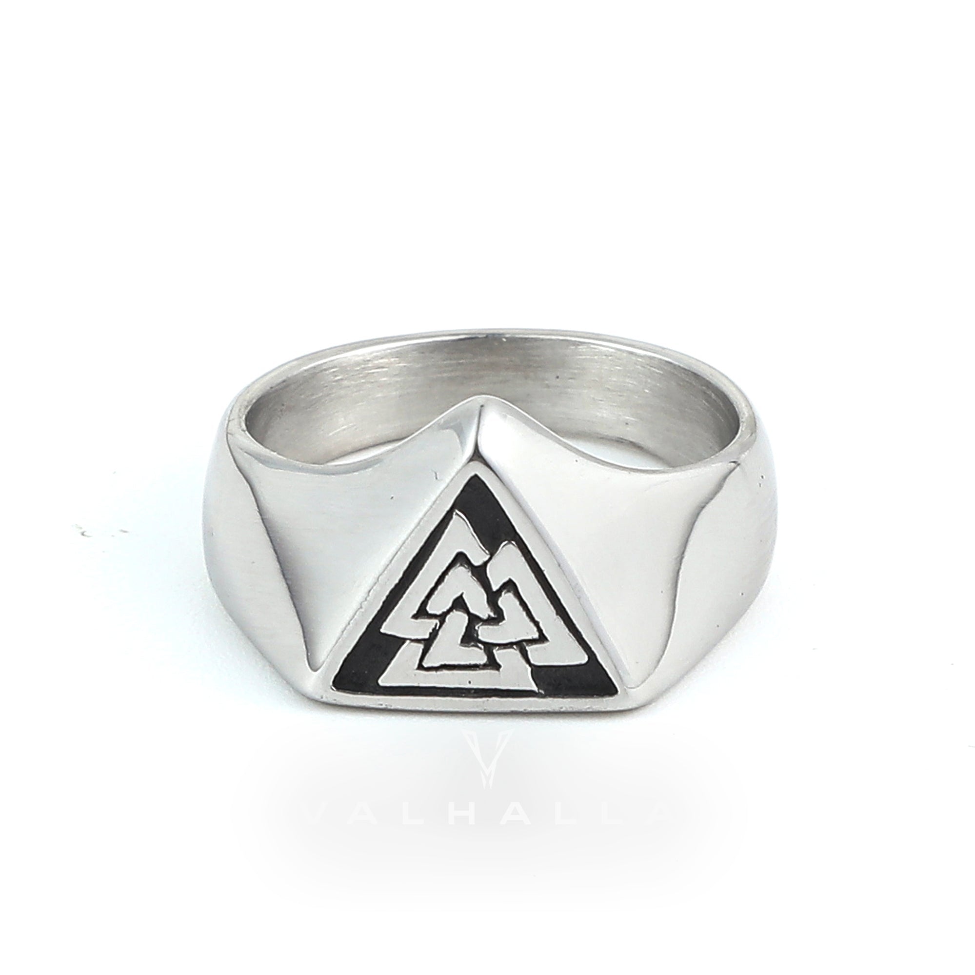Handcrafted Stainless Steel Triangular Valknut Ring