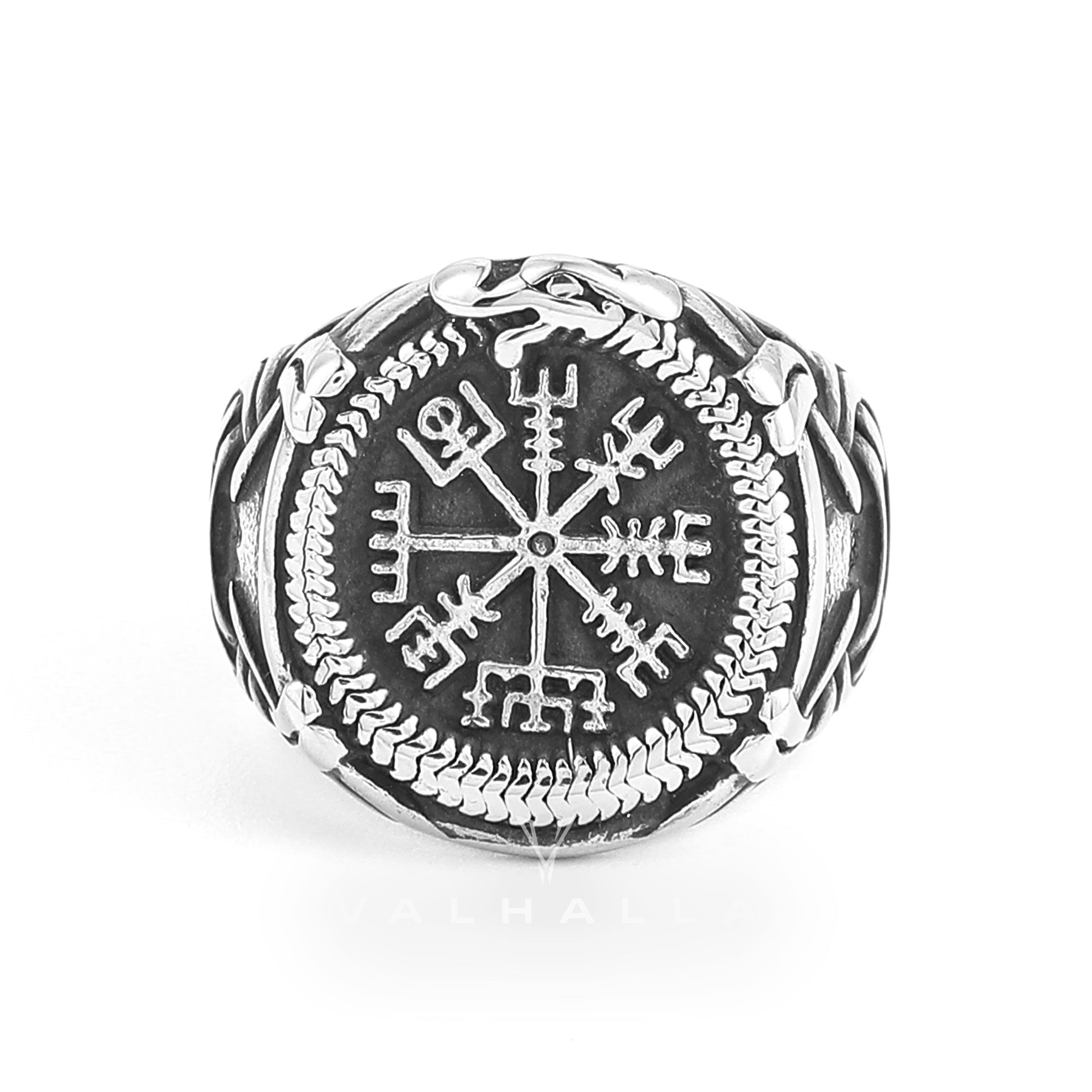 Handcrafted Stainless Steel Vegvisir and Jormungand Ring